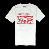 美國百分百【全新真品】Levis T恤 短袖 T-shirt 上衣 短T 雙頭馬車 白 Logo 經典 純棉 男 S M號