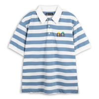 【Hush Puppies】男女共穿 POLO衫 橫條紋刺繡棒球帽狗寬版POLO衫(藍/白條紋 / 53201802)