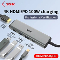 SSK USB C HUB 4K 60Hz USB C to HDMI USB 3.0 100W PD Adapter for Macbook iPad Pro Air PC Accessories USB C Multiport Adapter