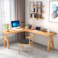 辦公書桌 北歐實木轉角書桌書架組合一體桌家用拐角寫字臺L型角落電腦桌子
