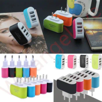 Colorful led light 3 Usb ports Eu US Ac home wall charger travel adapter adapter for android phone for iphone 5 6 7 for samsung