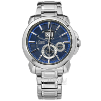 【SEIKO 精工】Premier 人動電能 萬年曆 防水100米 不鏽鋼手錶 藍色 43mm(7D56-0AG0B.SNP161J1)