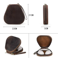 Portable Headphone Case Crazy Horse Leather Wireless Headset Storage Bag with Zipper for Sony Wh-1000xm4