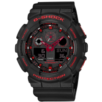 G-SHOCK CASIO 卡西歐 / 經典紅黑 雙顯 計時 防水 運動衝浪 橡膠手錶-黑色/51mm