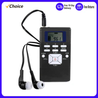 Mini Portable DSP Stereo FM Radio Digital Clock Receiver for Simultaneous Interpretation Clip-on Radio Earphone Lanyard 1.2