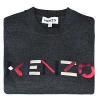 【KENZO】KENZO刺繡LOGO彩色字母設計羊毛長袖毛衣(女款/深灰)