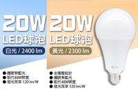 【艾沛斯】 20W LED燈泡E27(白光/黃光) 2入組