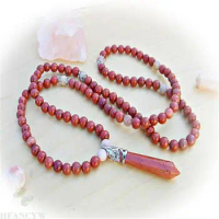 6mm Rhodochrosite Gemstone 108 Beads Mala Necklace Meditation Ruyi Mala Sutra Buddhism cuff fengshui Wrist natural Healing Bless