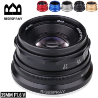 RISESPRAY 35mm F1.6 V APS-C Prime Lens for Sony E A6600 6500 Fuji XF Canon EOS-M M50 Panasonic/Olympus Micro 4/3 BLACK