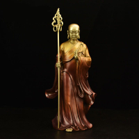 彩繪銅地藏王菩薩像擺件站像銅佛像純銅家居裝飾品擺設
