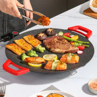 28CM Non-Stick Electric Indoor Grill Pan Household Round BBQ Griddle Plate Korean Grill Pan Smokeless Non-stick Grill 700W