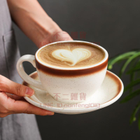 陶瓷拉花杯日式壓紋花式美式拿鐵咖啡杯碟套裝【不二雜貨】