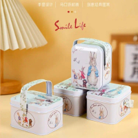 Hộp Thiếc, Hộp Quà Kẹo Bánh Quy, Hộp Đeo Tay, Làm Bằng Thép Tấm, Hình Tròn, Thiết Kế Hình Thỏ Trắng