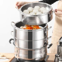 Steamer Stainless Steel Multi-Layer Solid Large Steaming Rack Household Non-Porous Small Steamer Non-Odor Rice Cooker Energy