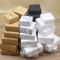20Pcs/Lot Christmas Kraft Paper Gift Boxes Marbling Candy Chocolate DIY Handmade Soap Packaging Box 2023 Christmas Party Favors
