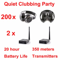 Silent Disco System Stereo Folding Wireless Headphones -Bundle for 200 Headsets + 2 Transmitters in 500m Distance