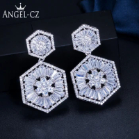 ANGELCZ Noble Polygon Drop Dangle Earrings Women Wedding Party Hollow Out Clothing Accessories AE088