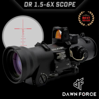 DAWNFORCE DR 1.5-6X Tactical Riflescope Optics Sight with Red Illumination Reticle for Hunting Milspec Airsoft with Full Marking