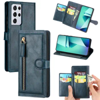 Luxury Leather Zipper Flip Wallet Case for Samsung Galaxy S21 Ultra Cover For Samsung Galaxy S22 Ultra S21 Plus FE S21+ Funda