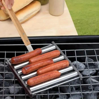 Bbq Sausage Grilling Rack Roller Bbq Picnic Camping Bbq Hot Dog Grill Pan Home Kitchen Barbecue Stainless Steel Sausage Roller