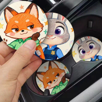 Cute Zootopia Judy & Nick Car Coaster Car Cup Slot Storage Mat Car Interior Decoration Supplies