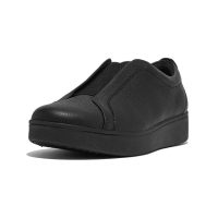 【FitFlop】RALLY ELASTIC TUMBLED-LEATHER SLIP-ON SNEAKERS易穿脫時尚休閒鞋-女(靓黑色)