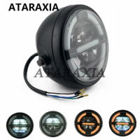 6inch Universal Cafe Racer Round Motorcycle LED Head lamp Headlamp Distance Turn signal Light Refit 6" Headlight Cafe Racer