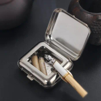 Mini Cute Stainless Steel Ashtray Metal Dry Herb Smoke Cigarette Accessories Square Pocket Ashtray with Lids Smokeless Ashtray