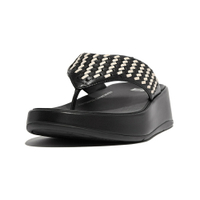 【fitflop】F-MODE 編織皮革厚底夾脚涼鞋-黑色