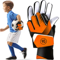 Kids Soccer Goalie Gloves 5/6/7 Size Latex Kids Football Goalkeeper Gloves Anti-Slip Youth Sports Full Finger Protection Gloves