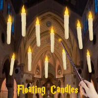 Halloween Decorations Flameless Candles, 12Pcs Floating LED Candles with Magic Wand Remote Control, Flickering Fake Candles