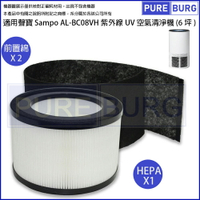 適用聲寶Sampo AL-BC08VH紫外線UV(6坪)空氣清淨機更換用高效HEPA濾網濾芯+多送一片活性碳濾綿