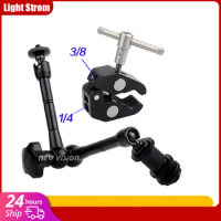 11 Inch Articulating Magic Arm &amp; Adjustable Rod Clamp for Mounting HDMI Monitor LED Lights Max Load 2KG