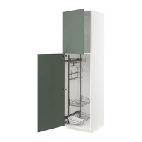 METOD 高櫃附清潔用品收納架, 白色/bodarp 灰綠色, 60x60x220 公分