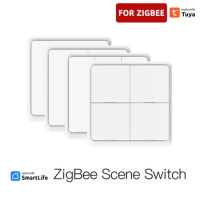 Tuya 4 Gang ZigBee Wireless 12 Scenario Smart Switch Push Button Controller Smart Life APP Control Keyboard Scene Switch