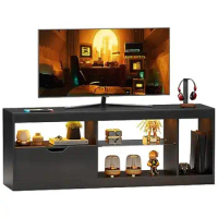 Entertainment Center Gaming TV Stand with RGB LED Lights Carbon Fiber Top Large Storage Drawer TV Cabinet Console Game Stand 65
