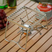 Fuel-efficient Stove Rack Portable Stainless Steel Camp Stove Rack Grill Stand for Gas Fuel Cooking Foldable for Backpacking
