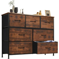 Chest of Drawers With Fabric Bins Make Up Table Dresser for Bedroom Wooden Top for TV Up to 45 Inch Vanity Desk Entryway Nursery