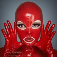Sexy Red Latex Fetish Hood Mask Open Eyes Mouth with Back Zipper