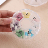 7 Day Pill Organizer Weekly Pill Box Transparent Round Small Divided Medicine Case Portable Pill Holder Travel