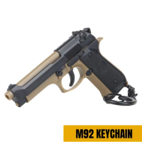 M92-Black Sand Mini Gun Keychain 1:4 Miniature Gun Shape Pistol Keyring Pendant Ornament Gift for Army Fan Model Collection