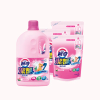 【新奇】潔豔新型漂白水 1+3件組(瓶裝2000ml+補充包1600mlx3入)(淡雅花朵香/沁雅薔薇香)