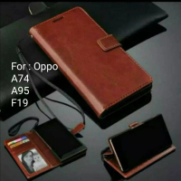 Sarung For Oppo A74 A95 F19 Leather Case Flip Cover Casing Case Softcase