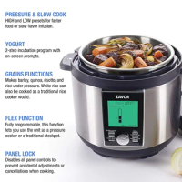 Zavor LUX LCD 8 Quart Programmable Electric Multi-Cooker: Pressure Cooker, Slow Cooker, Rice Cooker, Yogurt Maker, Steamer and M