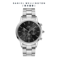 Daniel Wellington DW 手錶 Iconic Chronograph 42ｍｍ曜夜黑三眼精鋼錶-銀框 DW00100645