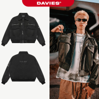 Áo khoác dù croptop nam nữ DAVIES chất liệu dù protex bền và kháng nước màu đen Crop Bomber Jacket C
