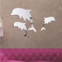 1 Set Wall Mirror Sticker Acrylic 3D Cute Dolphin Combination Mirror Effect Wall Sticker Decal Home Decor Bathroom Stickers