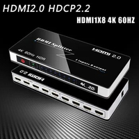 1 In 8 Out HDMI-compatible Splitter , 1x8 4K HDMI-compatible 2.0 Splitter Support 4K*2K@60HZ / 3D / HDCP 2.2 / HDMI 2.0