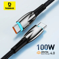 Baseus PD100W Led Light USB Cable For iPhone15 Pro Type C Fast Charging Data Cable 5A Mobile Phone Cord For Xiaomi Phones Laptop