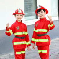 Firefighter Uniform Kids Halloween Cosplay Costumes Carnival Party Children Fireman Role Clothing Suit Boys Girls Performance